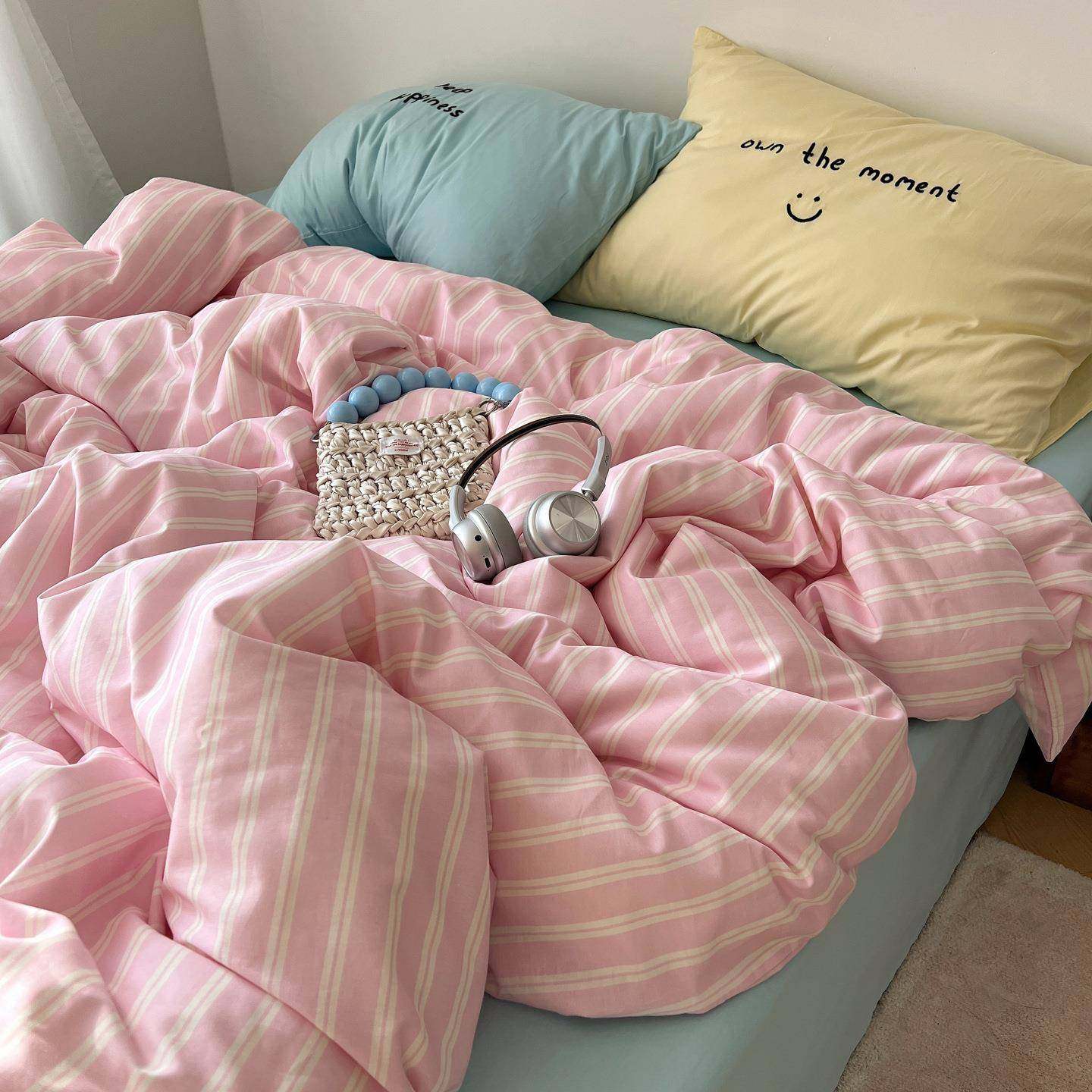 【天空之城】海盐条纹全棉四件套 博主风四季简约纯棉床单笠被套