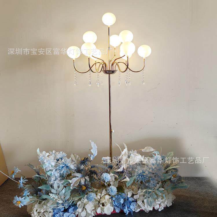 新款婚庆路引灯婚礼舞台布置道具铁艺电镀金色多头水晶路引装饰灯