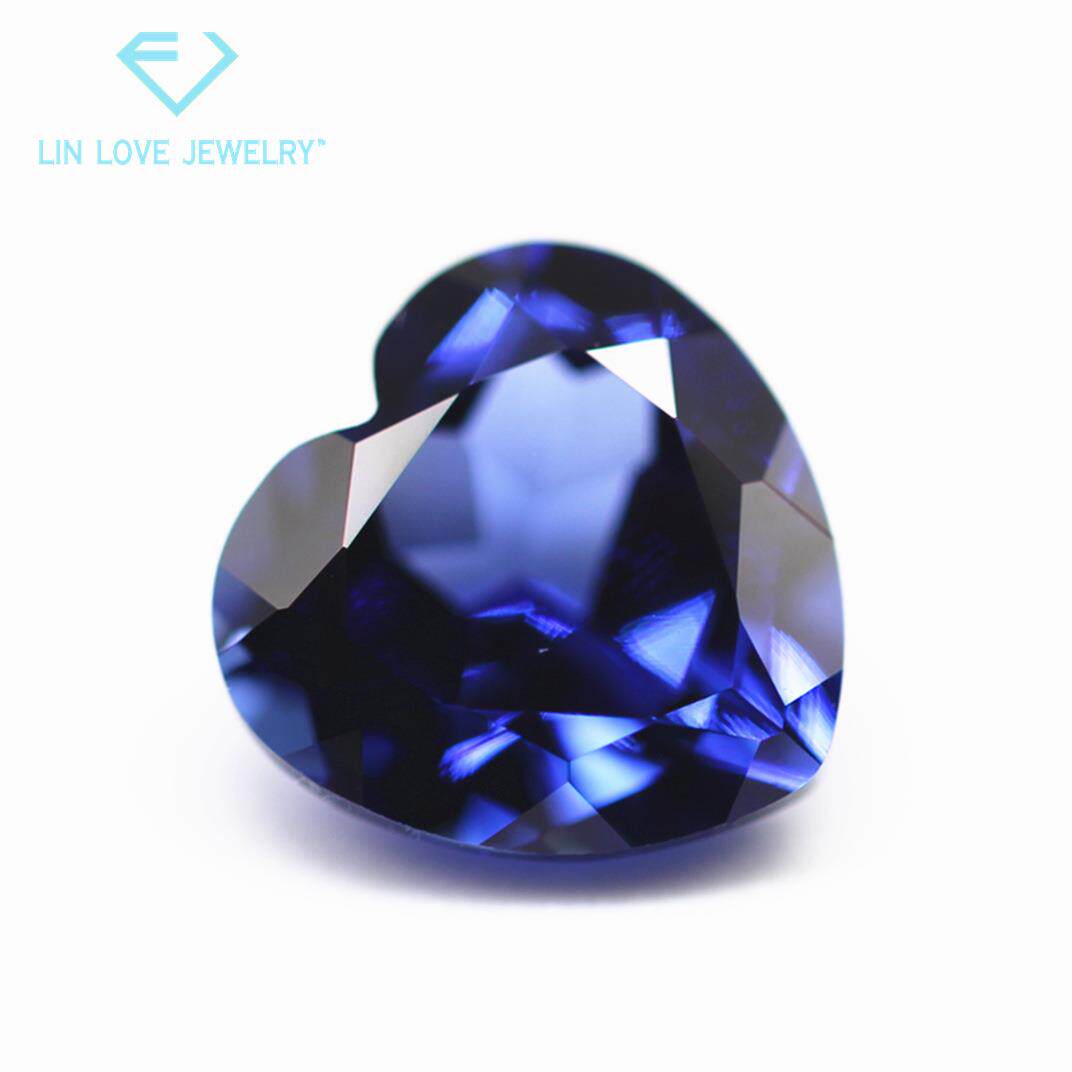 心形培育蓝宝石裸石 爱心形实验室培植再生长蓝宝石sapphire