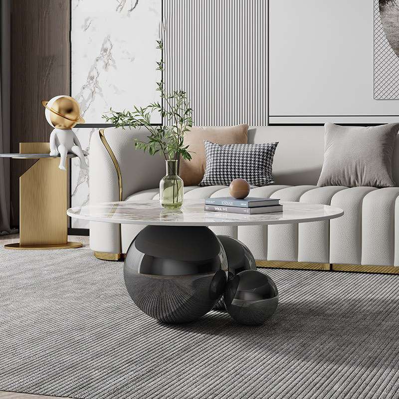 岩板茶几小户型客厅异形圆形不锈钢现代轻奢网红创意设计师款茶几
