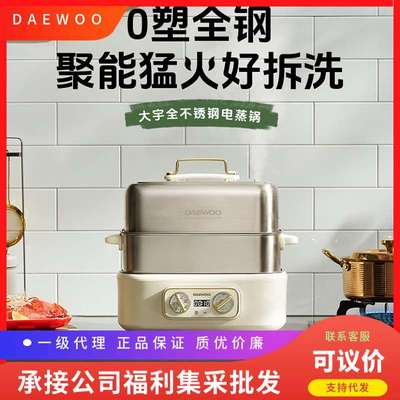 大宇不锈钢电蒸锅双层18升家用多功能锅预约蒸煮炖标配三层