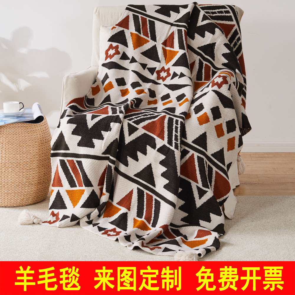 梭织针织提花毛毯波西米亚毯披肩毯腈纶午睡毯子羊毛沙发毯盖毯子