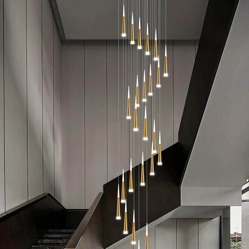 个性竖条现代轻奢线形复式楼阁楼长条高亮楼梯间主卧长吊灯