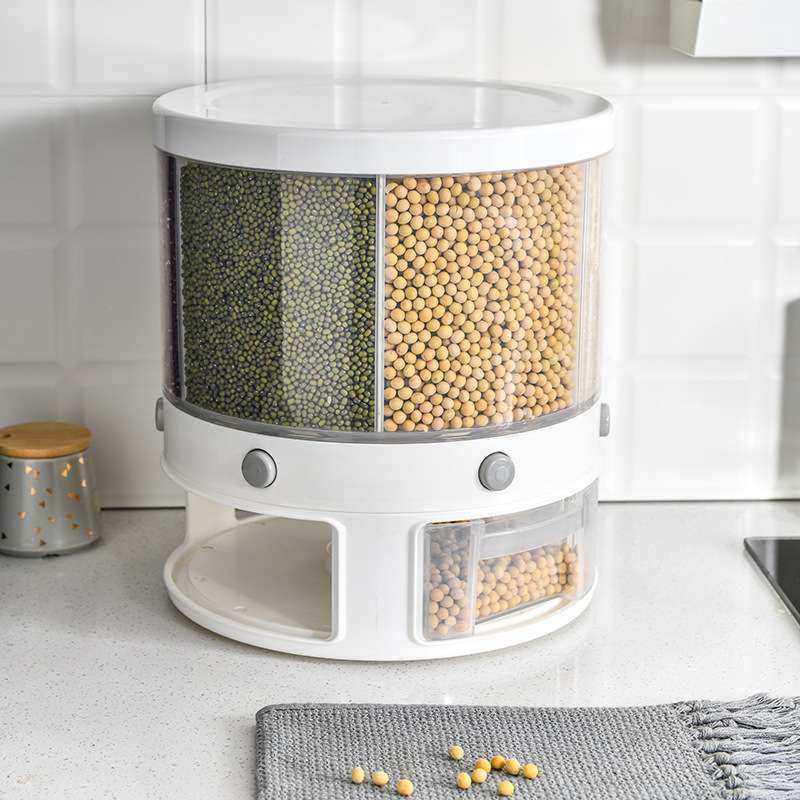 家用厨房六分格旋转米桶防潮防虫米盒多功能五谷杂粮罐按压式米罐,电子元器件市场,其它元器件,淘宝优惠券,粉丝福利购,淘宝优惠卷