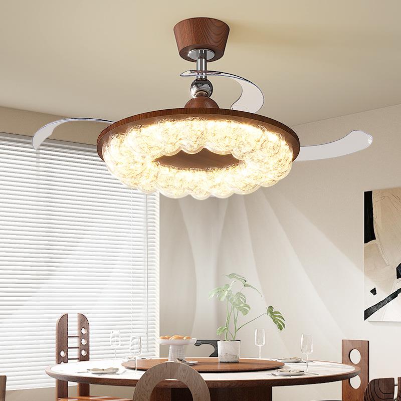 2025新款客厅隐形风扇灯中古奶油极简法式餐厅卧室吊灯客厅吊扇灯