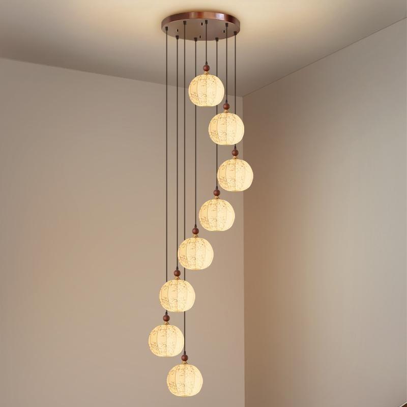 楼梯吊灯古风间复挑高吊灯古典别墅布大吊灯复式楼楼梯新款挑空中