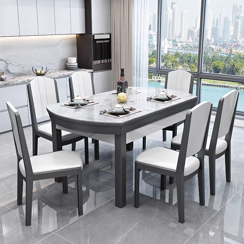 北欧大理石餐桌实木组合高端家用可伸缩现代简约家具饭桌椅