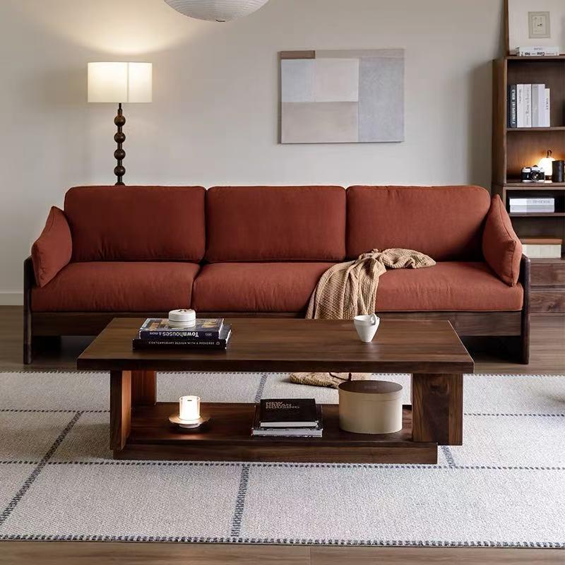 中古轻奢原木沙发床简约客厅小户型三人位罗汉床白蜡木复古沙发