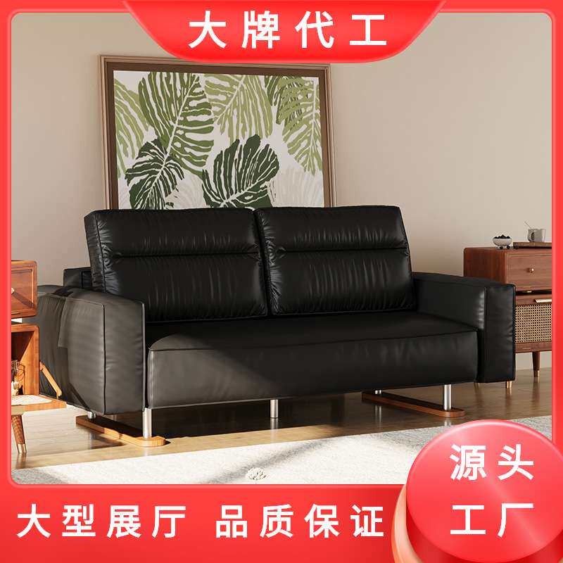 简约轻奢沙发椅法式复古中古风黑色直排豆腐块双人小户型客厅沙发