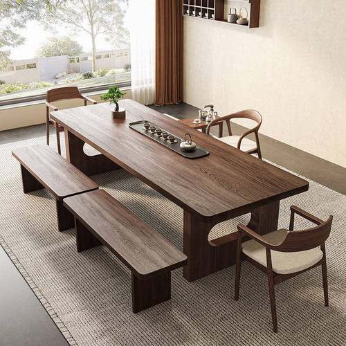 实木茶桌椅组合简约客厅现代办公室茶台新中式自然边功夫泡茶几桌