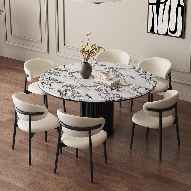 法式宝格俪大理石圆餐桌家用小户型中古风现代轻简约圆形实木餐桌