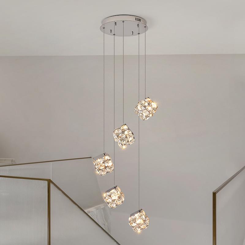 楼梯灯长吊灯轻奢现代复式别墅旋转楼梯loft公寓客厅餐厅水晶吊灯