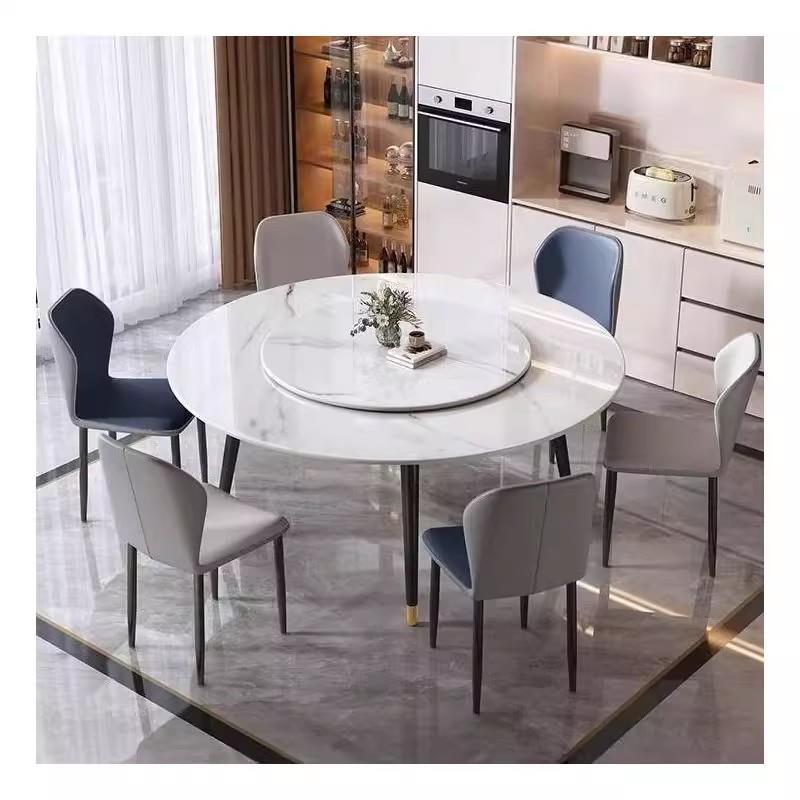 轻奢岩板餐桌圆桌餐桌椅饭桌转盘桌椅小户型圆形现代简约组合家用