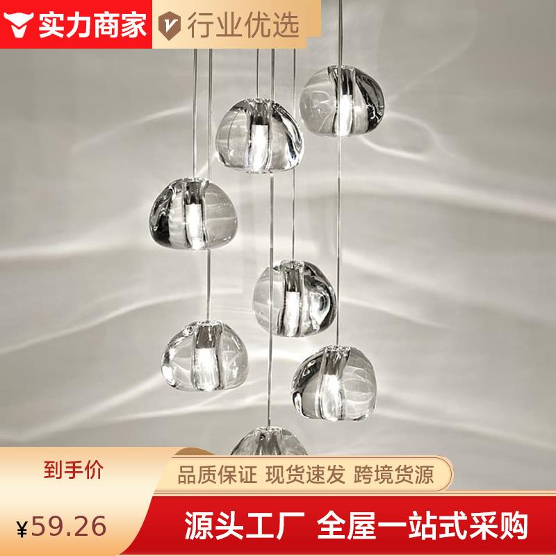 中山灯具现代简约水晶复式旋转楼梯长吊灯客厅餐厅别墅loft公寓挑