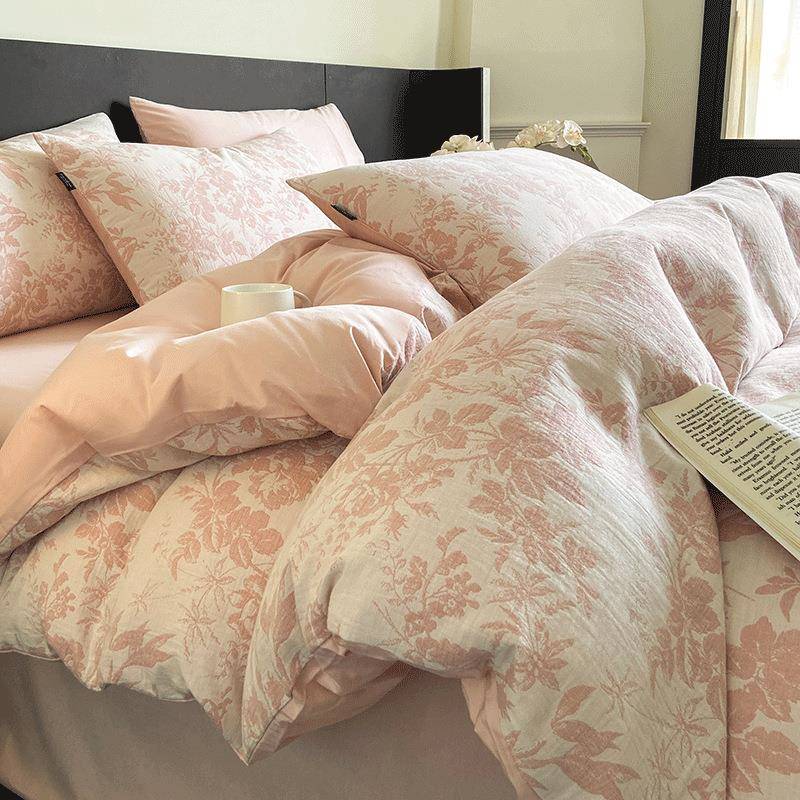 60支双层纱床上四件套纯棉100全棉床品简约2米被套床单三件套床笠