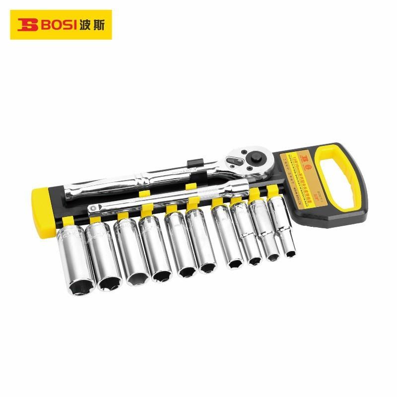 波斯12件系列塑夹长套筒组套棘轮扳手汽修工具套装快速扳手大中小
