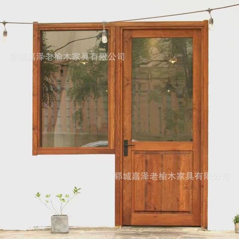 老榆木实木门家用改拱形造隔音入户门防盗门翻新拱门原木板双开门