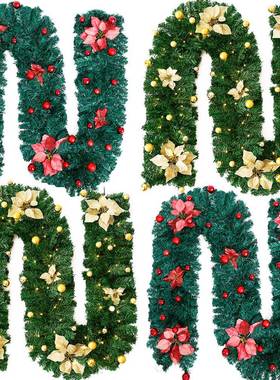 25*270CM圣诞节带灯LED发光金色红色藤条室内室外家居装饰圣诞花