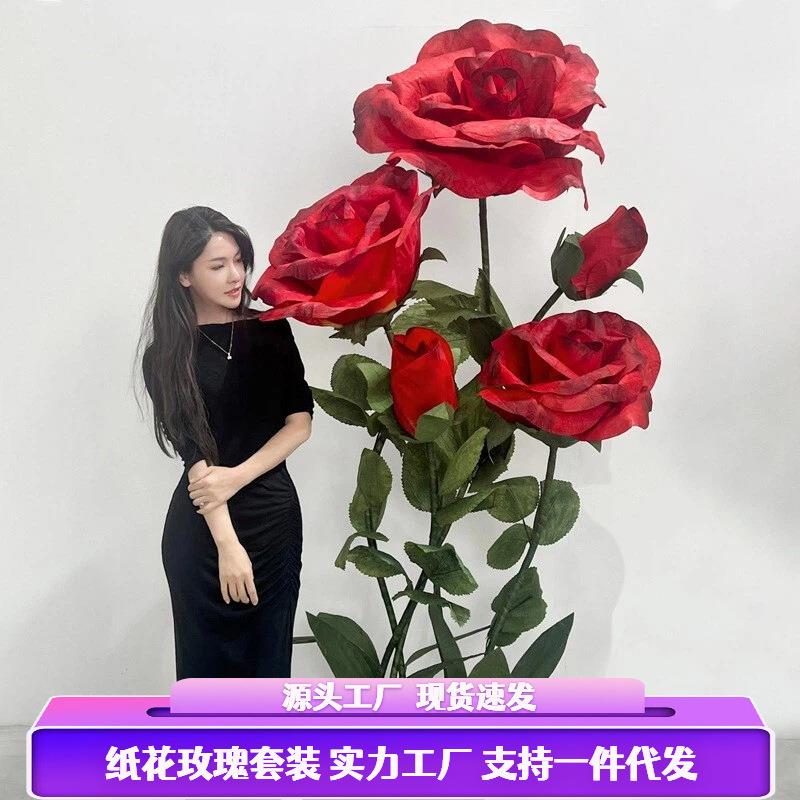 新款婚礼道具大型玫瑰花组合商场橱窗情人节美陈装饰布置仿真玫瑰