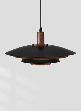意式极简餐厅吊灯复古黑色胡桃木纹饭桌灯全光谱护眼PH飞碟吧台灯