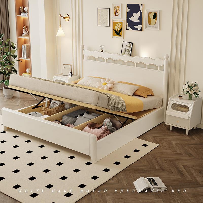 白色家用主卧大床现代简约1米8的床加床垫高箱储物双人床纯实木床