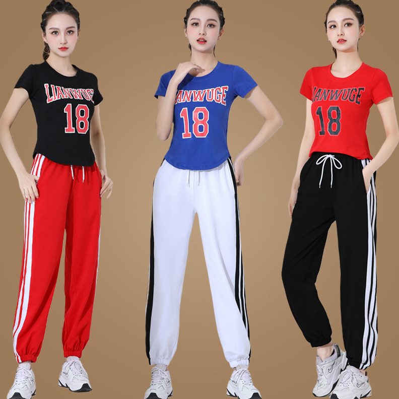 季曳步舞纯棉套装女舞舞新款运动衣春夏健身舞蹈服装跳步广场舞鬼