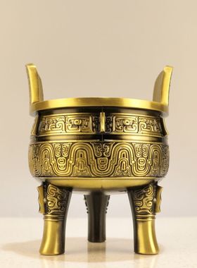 纯黄铜鼎盛千秋摆件铜器家居客厅桌面装饰工艺品