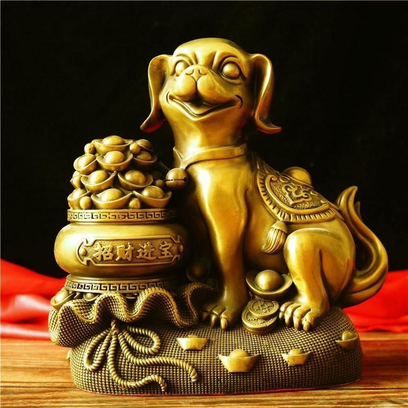 纯铜狗摆件铜钱袋狗聚宝盆狗狼狗家居办公室桌面装饰生肖狗守财