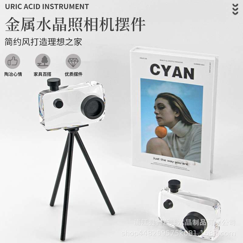 轻奢照相机水晶摆件样板房间家居客厅电视柜创意玄关桌面软装饰品