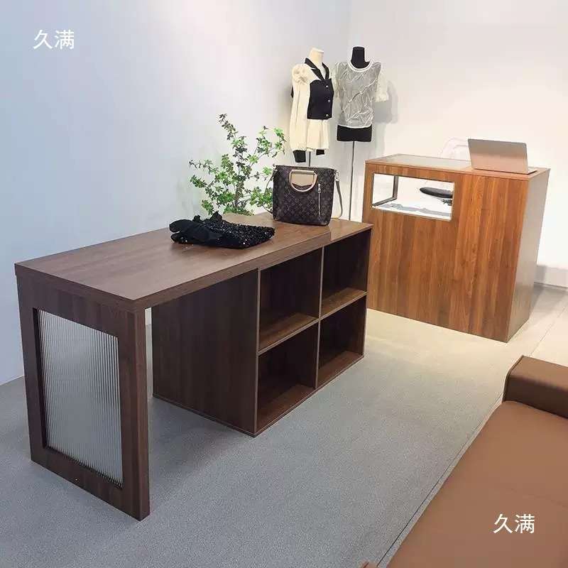 可伸缩免漆展示柜服装店货架中岛玻璃中岛女装摆件饰品陈列置物架