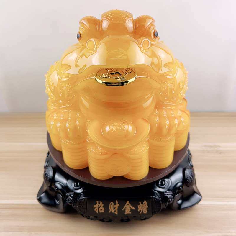 义乌厂家 树脂仿蜜蜡招财金蟾三足蟾蜍摆件 创意招财办公桌摆件
