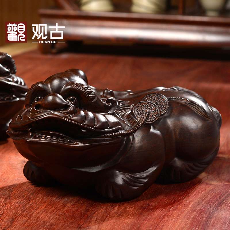 黑檀木雕刻貔貅摆件一对家居客厅玄关店铺装饰工艺品开业新居送礼