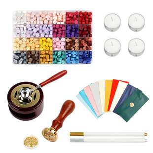 火漆印章套装亚马供货逊密封信封勺加热炉子套件24色火印蜡桶装