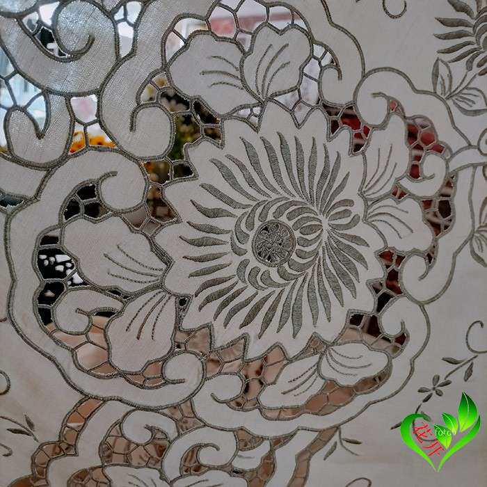 出口亚麻布珍藏手绣花雕工桌布尺寸奢华会议台布订货样品