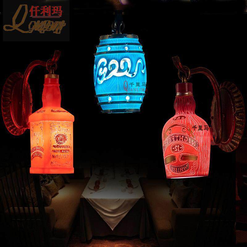 创意北欧美式乡村酒瓶壁灯工艺欧式个性咖啡厅酒吧火锅店卡座灯具