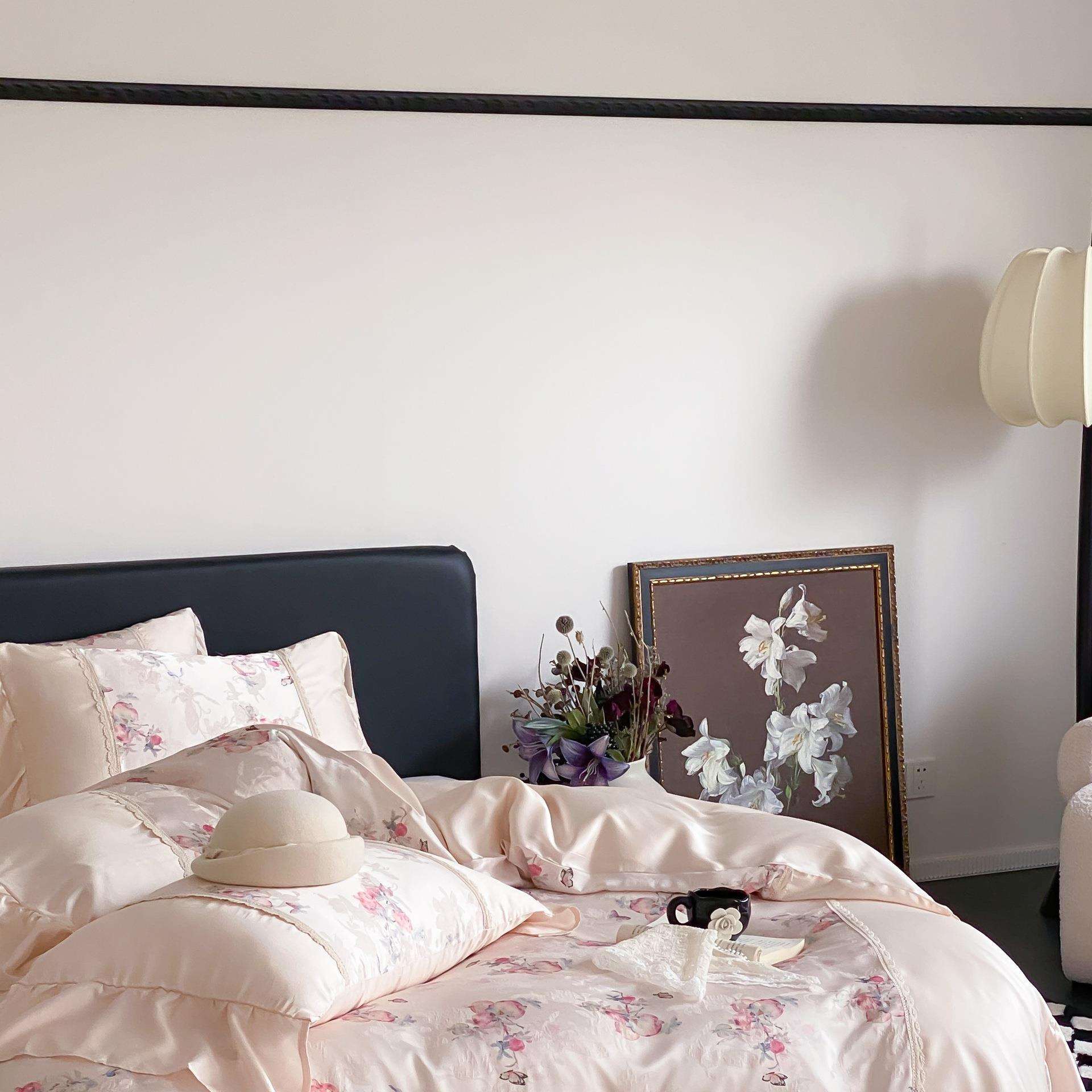 2025新款60S兰精天丝刺绣提花蕾丝大花边梦蝶四件套夏季丝滑