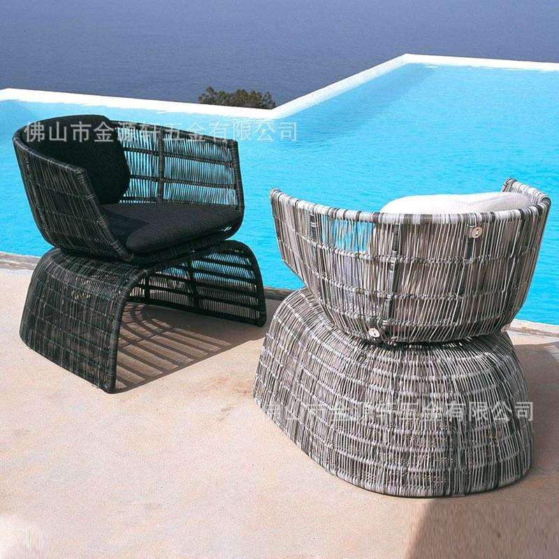 户外藤编椅子休闲桌椅组合创意个性阳台藤椅茶几三件套别墅样板房