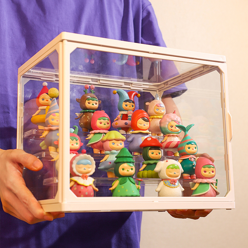 盲盒收纳展示架手办娃娃陈列场景摆放架透明手办立V牌玻璃防尘娃