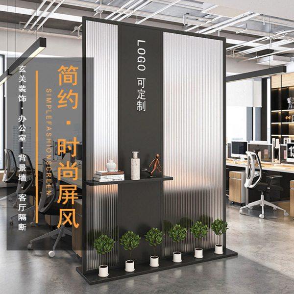 现代屏风玻璃隔断墙客厅办公室落地装饰背景美容院玄关logo形象墙