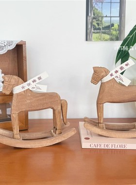 马到成功摆件北欧风格摇马木t马桌面摆饰咖啡店拍照道具实木工艺