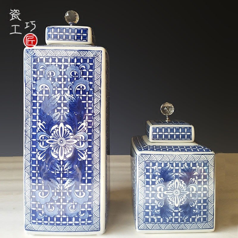 陶瓷摆件b储物罐仿古青花瓷新中式家居客厅玄关装饰陶罐