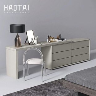 意式极简整装烤漆梳妆台斗柜一体实木卧室电视柜伸缩现代化妆书桌