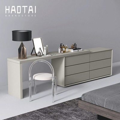 意式极简整装烤漆梳妆台斗柜一体实木卧室电视柜伸缩现代化妆书桌