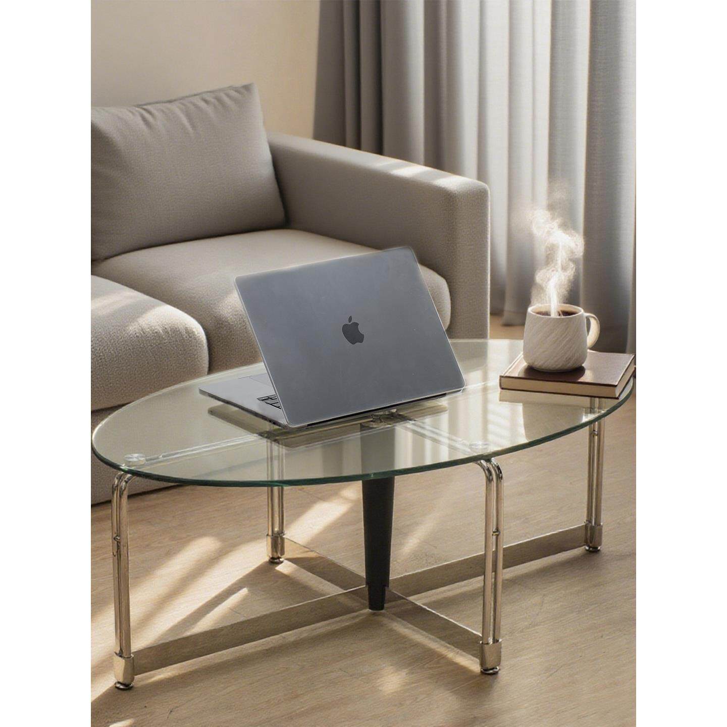 钢化玻璃茶几304不锈钢腿实木豪华简易桌子北欧客厅高级创意椭圆