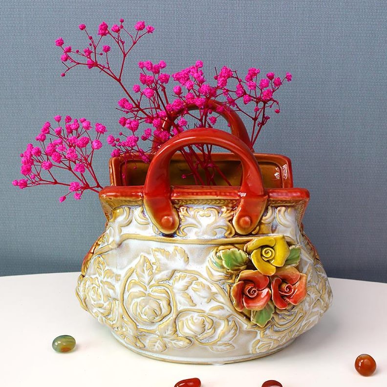 工艺品笔筒花盆小包创意家居提手欧式花瓶陶瓷装饰品收纳复古桌面