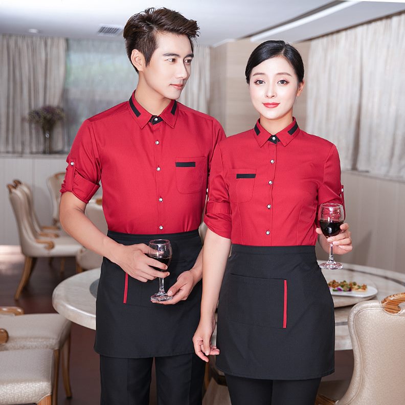 新款女款衬衣装餐饮店工作服长袖男餐火锅秋冬服务员饭店快酒店
