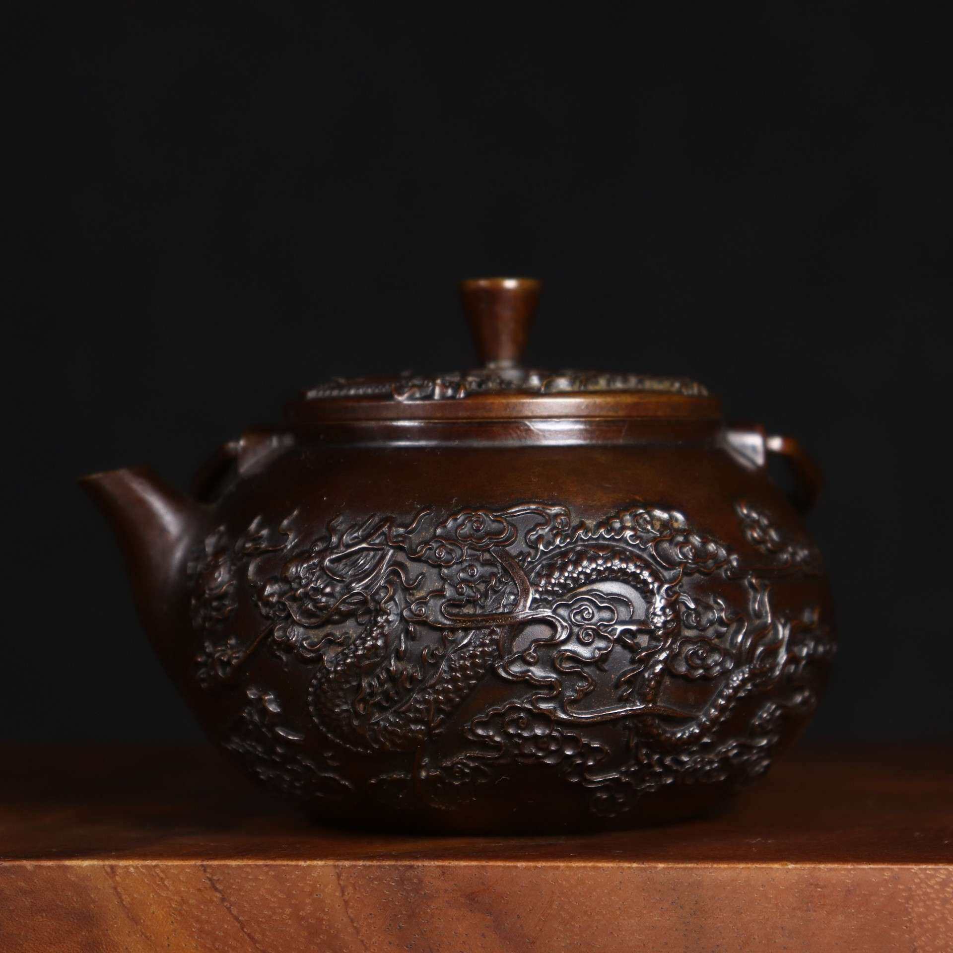 仿古龙风酒壶壶铜酒壶 古玩铜器收藏铜摆件 家居装饰工艺品