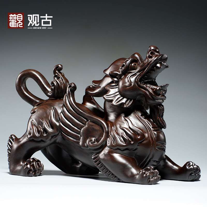 黑檀木貔貅摆件一对大号木质貔貅家居店铺装饰工艺品开业新居送礼