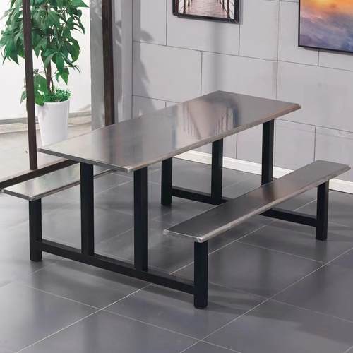 学校学生食堂餐桌椅组合4人8人位不锈钢员工连体快餐桌椅饭堂餐桌