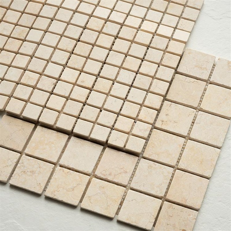 中古风米黄色石j材洞石马赛克别墅法式卫生间民宿酒店背景墙瓷砖